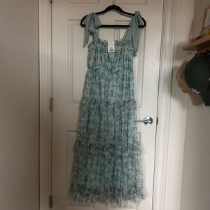 Floral Blue Maxi Dress with Tie Straps